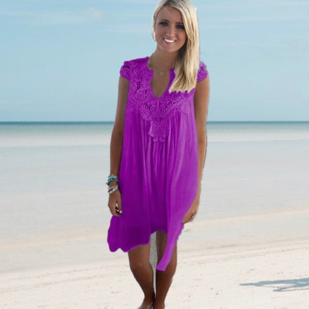 Boho Style Mini Swing Dress PURPLE - Picture 5 of 8